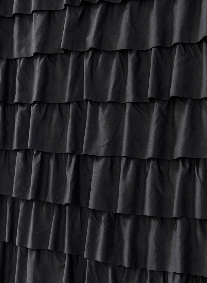 Kotile Black Ruffle Curtain for Living Room 1 Panel, W52 x L84 Inch, Farmhouse Vintage Gypsy Layered Ruffle Window Curtain Rod Pocket Light Filtering Privacy Shabby Chic Gothic Black Ruffled Curtains - Image 5
